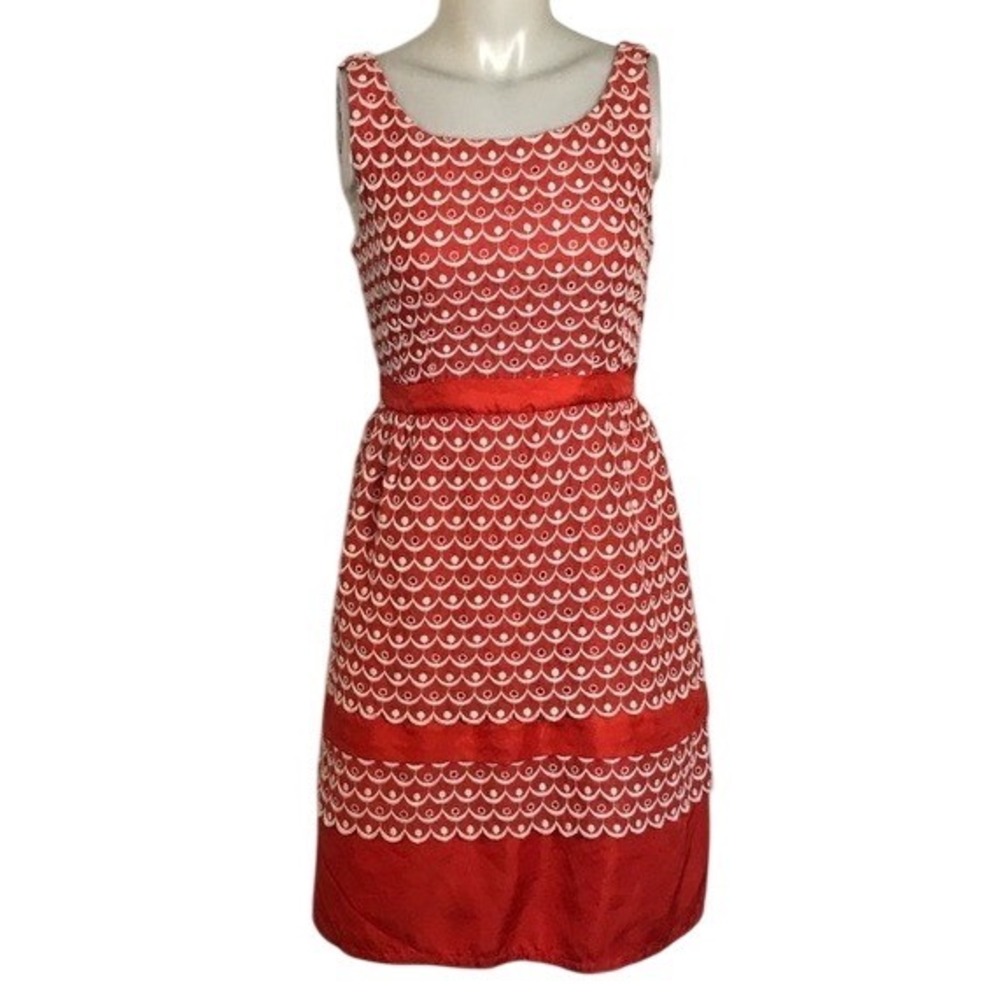 ANTHROPOLOGIE ORANGE EYELET SCALLOP DRESS